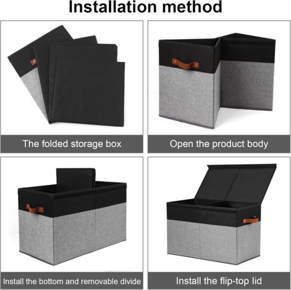 Large Toy Storage Box with Lid, Sturdy Toys Storage Chest Bin Organizer Basket with Dividers for Kids, Boys, Girls, Nursery, Closet, Bedroom, Playroom 25"x13" x16" (Black and Grey) - Image 7