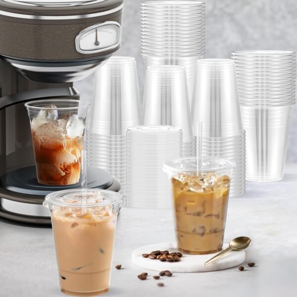 100 Pack - 16 oz Clear Plastic Cups with Lids and Straws, Sturdy & Food Safe Iced Coffee Cups with lids, Disposable Plastic Smoothie Cups for Cold Drinks - Image 6