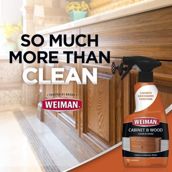Weiman Cabinet & Wood Clean & Shine Spray - Furniture, Kitchen Cabinets, Baseboard & Trim, Fresh Almond Scent, Microfiber Cloth Included - Image 6