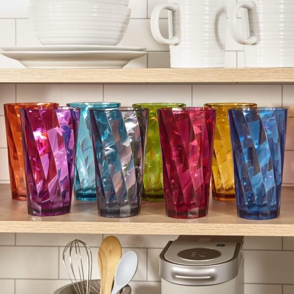 US Acrylic Optix Plastic Reusable Drinking Glasses (Set of 8) 20oz Water Cups in Jewel Tone Colors | BPA-Free Tumblers, Made in USA | Top-Rack Dishwasher Safe - Image 5