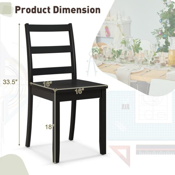 Giantex Wood Dining Chairs Set of 4 Black- Wooden Armless Kitchen Chairs with Solid Rubber Wood Legs, Non-Slip Foot Pads, Max Load 400 Lbs, Farmhouse Style High Ladder Back Wooden Dining Room Chairs - Image 3