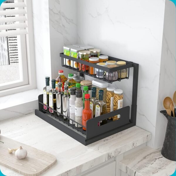 REALINN Under Sink Organizer, Pull Out Cabinet Organizer Slide Out Sink Shelf Cabinet Storage Shelves, Storages for Kitchen Bathroom, Black, 2 Pack - Image 5