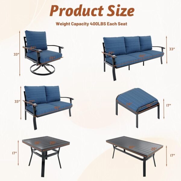 HOMREST Patio Furniture Sets 4 PCS Outdoor Metal Conversation Sets, 360 Degree Swivel Rocking Chairs Patio Conversation Set with Coffee Table and 3-Seat Sofa for Garden, Deck and Poolside - Image 6