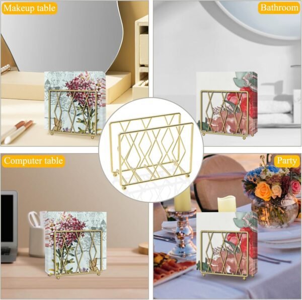 Napkin Holder for Table, Modern Metal Napkin Holders for Paper Napkins & Kitchen Dining & Countertops, Cocktail Upright Napkin Holder Dispenser Suitable for All Room Decors (Small, Gold) - Image 5