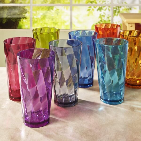 US Acrylic Optix Plastic Reusable Drinking Glasses (Set of 8) 20oz Water Cups in Jewel Tone Colors | BPA-Free Tumblers, Made in USA | Top-Rack Dishwasher Safe - Image 9