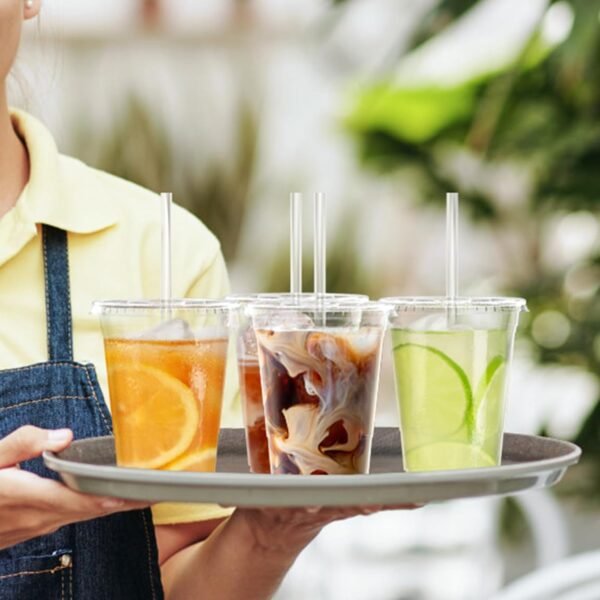 100 Pack - 16 oz Clear Plastic Cups with Lids and Straws, Sturdy & Food Safe Iced Coffee Cups with lids, Disposable Plastic Smoothie Cups for Cold Drinks - Image 7