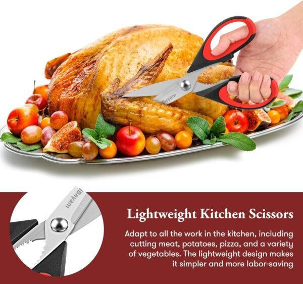 iBayam Kitchen Scissors All Purpose Heavy Duty, Kitchen Utensils Set, Stainless Steel Cooking Utensils Gadgets, Meat Poultry Food Shears Dishwasher Safe Utility Tools Home Gift, with Protective Sheath - Image 5