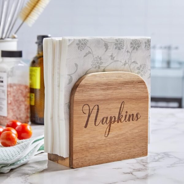 Napkin Holder for Table, ALELION Acacia Wooden Napkin Holders for Kitchen, Napkin Holder for Kitchen Dining Room Table Decor, Upright Wood Napkin Dispenser for Indoor & Outdoor Use - Image 7