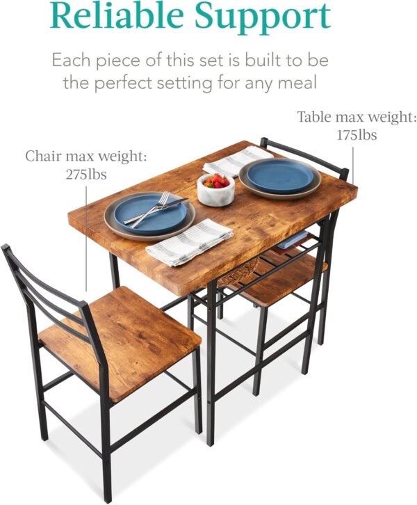 Best Choice Products 3-Piece Modern Dining Set, Space Saving Dinette for Kitchen, Dining Room, Small Space w/Steel Frame, Built-in Storage Rack - Brown - Image 7