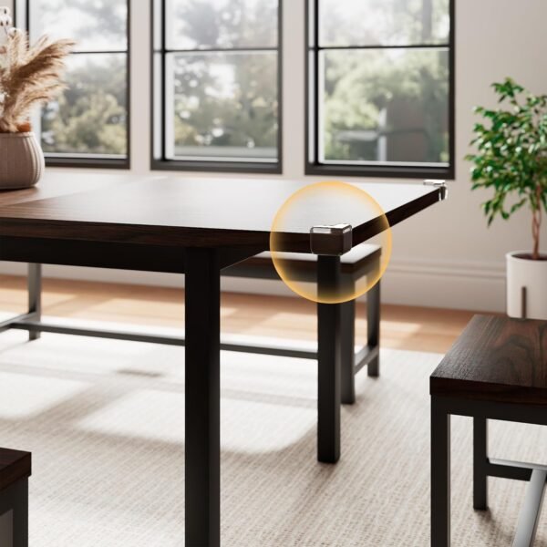 5 Pieces Dining Room Table Set for 4-6, 63' Extendable Kitchen Table Set with 2 Benches & 2 Stools, Small Dining Table Set with Metal Frame & MDF Board, Espresso - Image 6