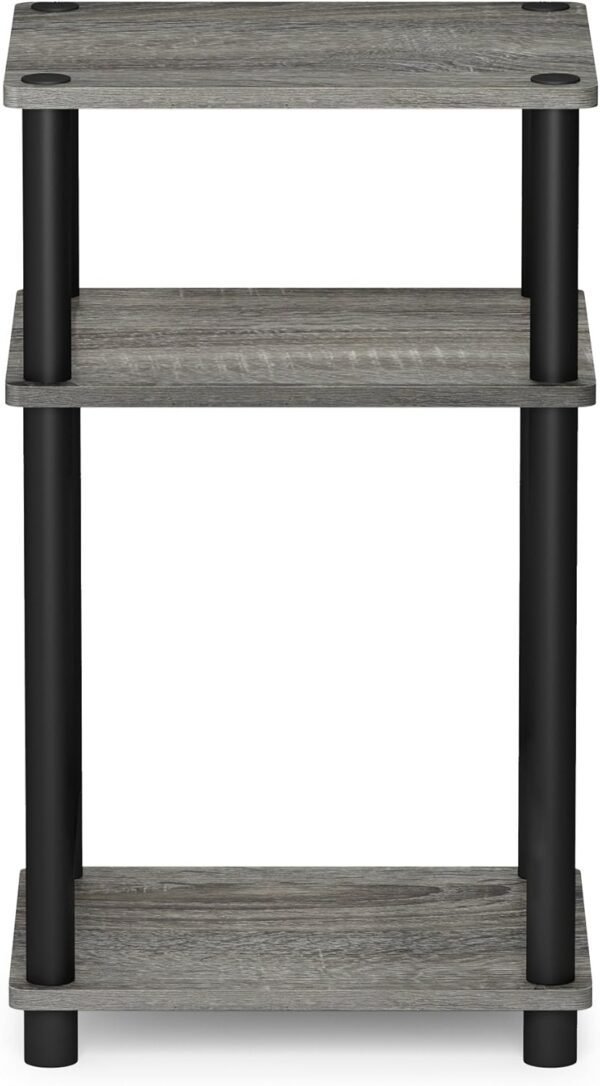 Furinno Just 3-Tier Turn-N-Tube End Table / Side Table / Night Stand / Bedside Table with Plastic Poles, 1-Pack, French Oak Grey/Black - Image 4