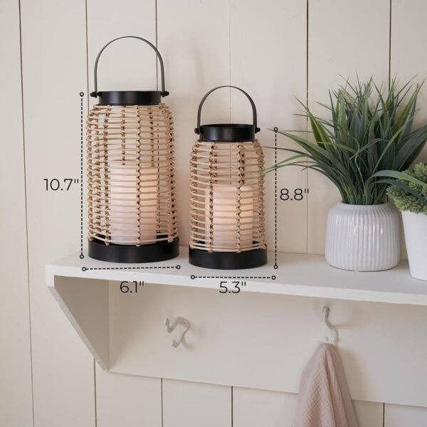 Natural Rattan Boho Lanterns - Handcrafted Decor to Enhance Your Home - Modern Farmhouse Beauty Perfect for Any Living Room, Patio & Porch, Indoor and Outdoor Coffee Table or Kitchen Dining Table - Image 3