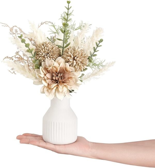 Mkono Small Artificial Flowers in Ceramic Vase 13.5" Centerpieces Coffee Table Decor, Silk Flower Arrangements for Home Decor Indoor Fake Flower Bouquet for Dining Room Kitchen Wedding Brown - Image 5