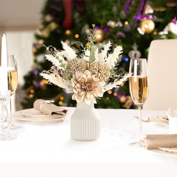 Mkono Small Artificial Flowers in Ceramic Vase 13.5" Centerpieces Coffee Table Decor, Silk Flower Arrangements for Home Decor Indoor Fake Flower Bouquet for Dining Room Kitchen Wedding Brown - Image 3