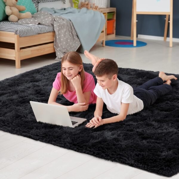 Noahas Fluffy Area Rugs for Living Room,4x5.3 Feet Black Rugs for Bedroom,Thick Shag Throw Floor Carpet,Soft Shaggy Bedside Non-Slip Plush Dorm Nursery Kids Rug Home Decor Aesthetic - Image 5
