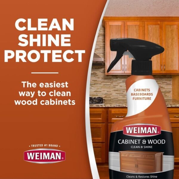 Weiman Cabinet & Wood Clean & Shine Spray - Furniture, Kitchen Cabinets, Baseboard & Trim, Fresh Almond Scent, Microfiber Cloth Included - Image 2