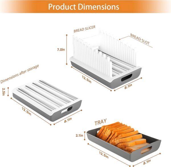 Bread Slicer Guide for Homemade Bread with 304 Stainless Steel Sheet and Storage Tray、3-Slice Thickness，Adjustable Width Making Tools for Cake、Bagels、toast. - Image 4