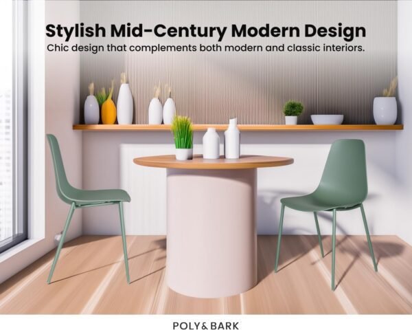 POLY & BARK Isla Modern Kitchen Chairs Set of 4 - Plastic Dining Chair with Metal Legs - Quick Assembly Simple Cafe Chairs Plastic for Indoor or Outdoor - Pistachio Green - Image 4