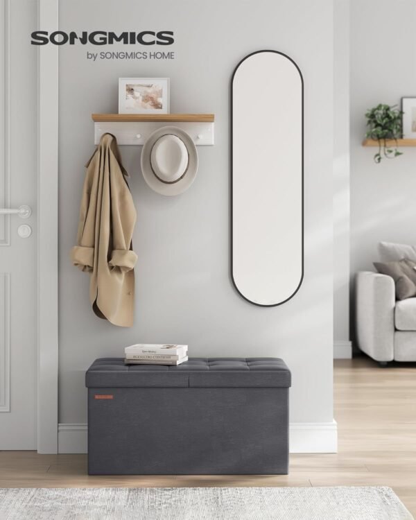 SONGMICS MAZIE Collection - 30 Inches Storage Ottoman Bench with Flipping Lid, Storage Chest Footstool, Load 660 lb, for Entryway, Living Room, Bedroom, Synthetic Leather, Dark Gray ULSF045G01 - Image 2