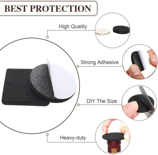 Yelanon Felt Furniture Pads -182 Pcs Premium Felt Pads for Chair Legs Furniture, Floor Protectors for Hardwood Floors, Black - Image 3