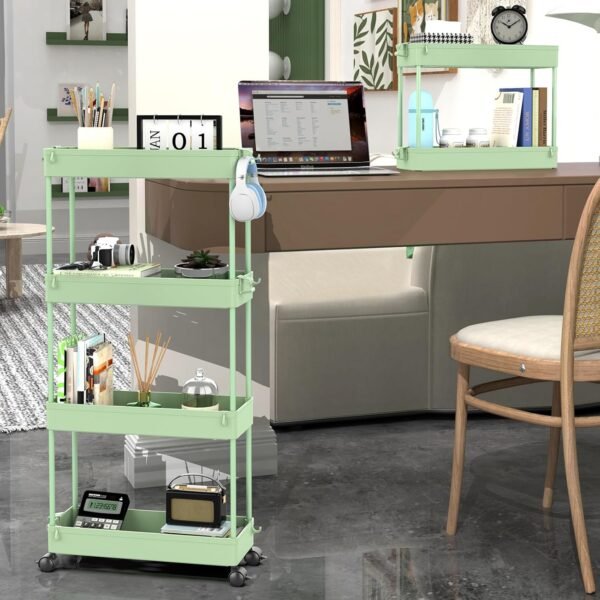 SPACEKEEPER Slim Rolling Storage Cart 4 Tier Bathroom Organizer Utility Cart Mobile Shelving Unit Tower Rack for Kitchen, Laundry Room, Bathroom, Narrow Places, Green - Image 3