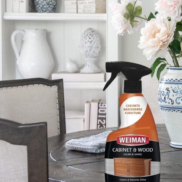 Weiman Cabinet & Wood Clean & Shine Spray - Furniture, Kitchen Cabinets, Baseboard & Trim, Fresh Almond Scent, Microfiber Cloth Included - Image 5