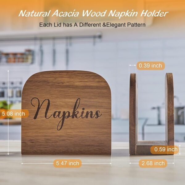 Napkin Holder for Table, ALELION Acacia Wooden Napkin Holders for Kitchen, Napkin Holder for Kitchen Dining Room Table Decor, Upright Wood Napkin Dispenser for Indoor & Outdoor Use - Image 2