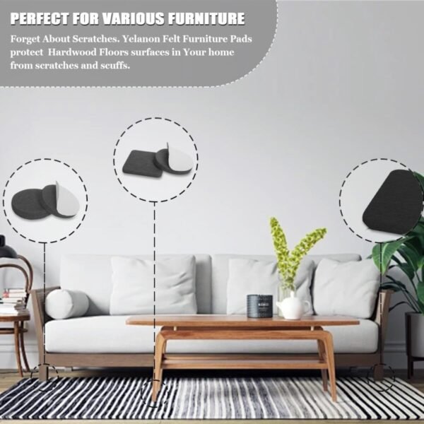 Yelanon Felt Furniture Pads -182 Pcs Premium Felt Pads for Chair Legs Furniture, Floor Protectors for Hardwood Floors, Black - Image 7