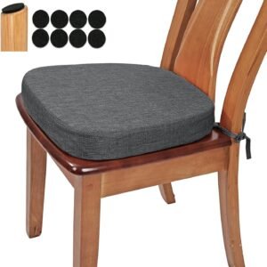 BUYUE Thickened 2.5" Friendly Woven Fabric Dining Chair Cushion, U-Shape High Density Foam Comfortable Chair Pad for Kitchen, Slip Resistant Indoor Seat Cushion (1 Piece, Dark Gray)