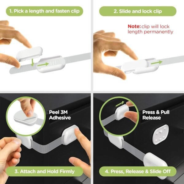 Baby Proofing Child Safety Locks (12 Pack) by Skyla Homes - The Safest, Quickest and Easiest 3M Adhesive Cabinet Latches, No Screws & Magnets, Multi-Purpose for Furniture, Kitchen, Ovens, Toilet Seats - Image 3