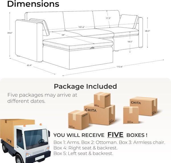 CHITA Oversized Modular Sectional Sofa, FSC Certified L Shaped Sectional Couches for Living Room, 112 inch Width,4 Seat Modular Sofa with Storage Ottoman, Linen - Image 2