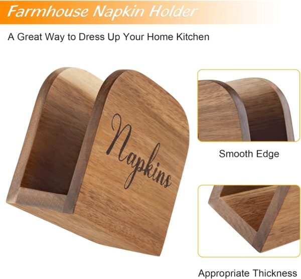 Napkin Holder for Table, ALELION Acacia Wooden Napkin Holders for Kitchen, Napkin Holder for Kitchen Dining Room Table Decor, Upright Wood Napkin Dispenser for Indoor & Outdoor Use - Image 3