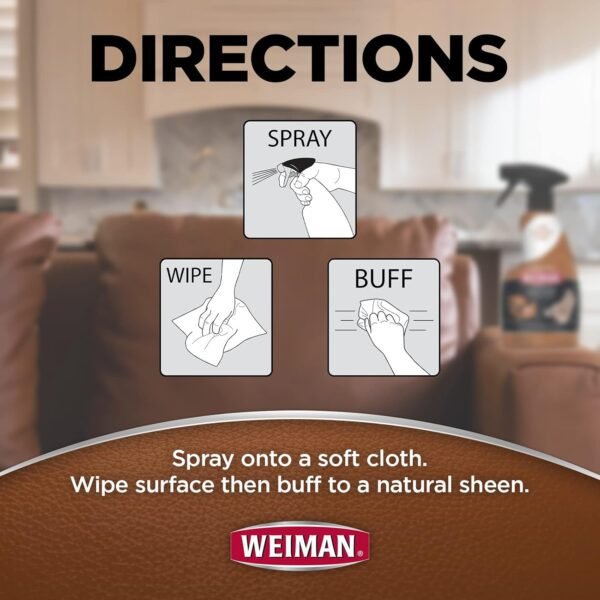 Weiman Leather Cleaner and Conditioner for Furniture - Cleans Conditions and Restores Leather Surfaces - UV Protectants Help Prevent Cracking or Fading of Leather Car Seats, Shoes, Purses - Image 7