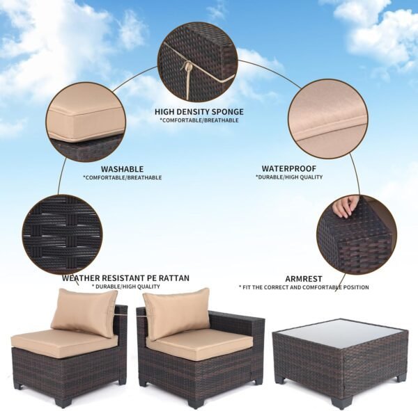 LEVELEVE 7 Pieces Outdoor Patio Furniture Sets,Rattan Conversation Sectional Set,Manual Weaving Wicker Patio Sofa with Tea Table - Image 4