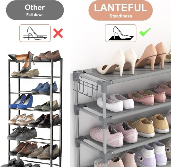 10 Tiers Shoe Rack 50 Pairs Large Capacity Tall Shoe Organizer Sturdy Shoe Storage with Two Hooks Space Saving Metal Wide Shoe Rack for Closet, Entryway, Bedroom, Grey - Image 6