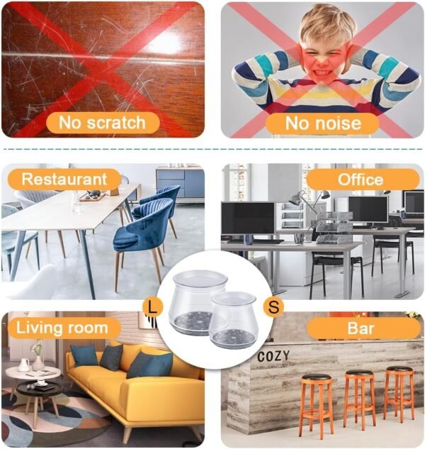 32 Pcs Chair Leg Protectors for Hardwood Floors, Silicone Felt Furniture Leg Cover Pad for Protecting Floors from Scratches and Noise, Smooth Moving for Chair Feet(Large fit : 1.3'' - 2'') - Image 6