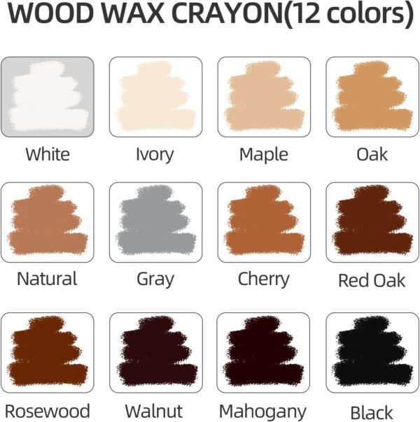 Wood Filler Sticks,12colors Wood Wax Crayons for Repairing Scratches, Scuffs, Cracks, and Nail Holes on Wood Furniture, Floors, Cabinets, Tables, and Doors - Image 2