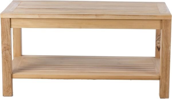 Teak Wood Side Table with Storage, Indoor and Outdoor Wooden Furniture for Deck, Porch, Balcony, Living Room, Bedroom and Backyard (36" D x 18" W x 16" H) - Image 4