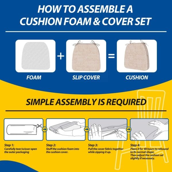 AAAAAcessories D-Shaped 2'' Thick Chair Cushions, Removable, Machine Washable Cover and Ties, Chair Pads for Indoor Dining Room and Kitchen Chairs, 17'' x 16'', Set of 4, Beige - Image 9