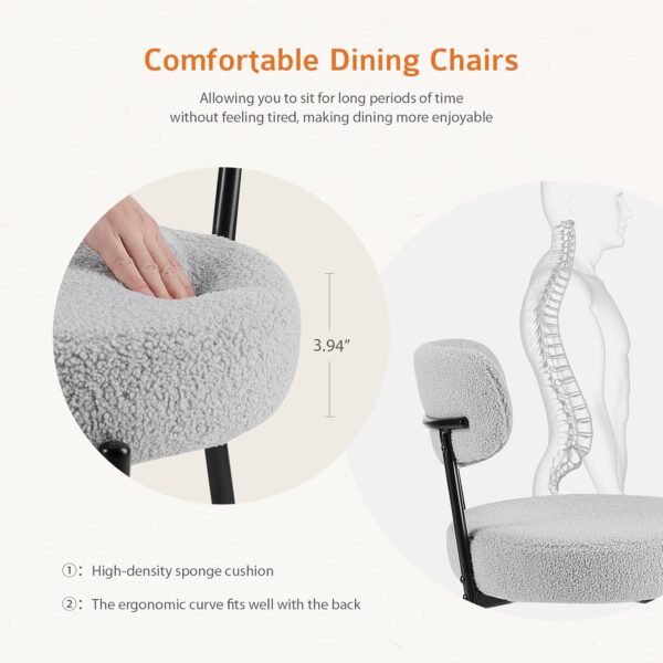 Sweetcrispy Dining Chairs Set of 4, Boucle Upholstered Modern Mid Century Round Kitchen Chairs with Curved Backrest & Metal Legs for Vanity, Living Room - Grey - Image 4