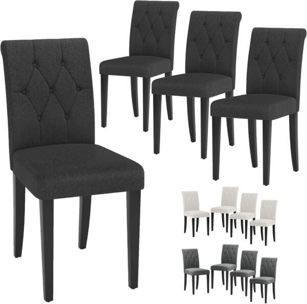 Upholstered Dining Chairs Set of 4, Button Tufted Parsons Dining Chair with Solid Wood Legs, Modern Fabric Side Chair for Dining Room/Kitchen/Restaurant/Hotel- Black - Image 7