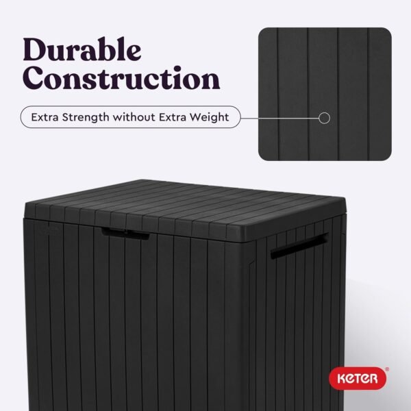 Keter City 30 Gallon Resin Outdoor Storage Box and Patio Storage Box Side Table for Pool and Garden Accessories, Dark Grey - Image 7