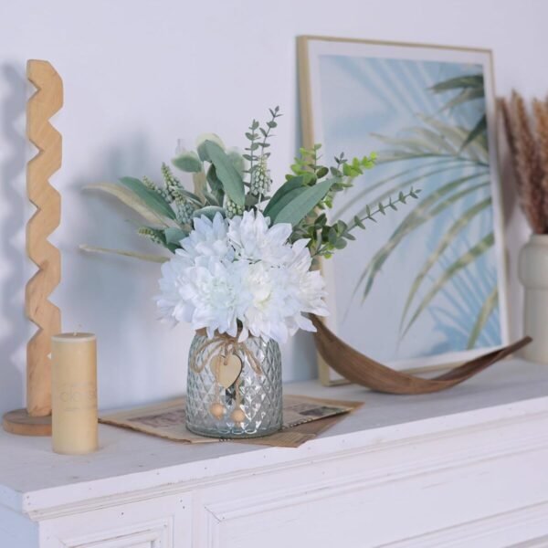 Faux Flowers with Vase,Artificial Silk Flowers in Vase, Fake Plant Eucalyptus and Willow,Flower Arrangement for Home Farmhouse kitchen Dining Table Centerpiece Decorations Coffee Table Decor (White) - Image 7
