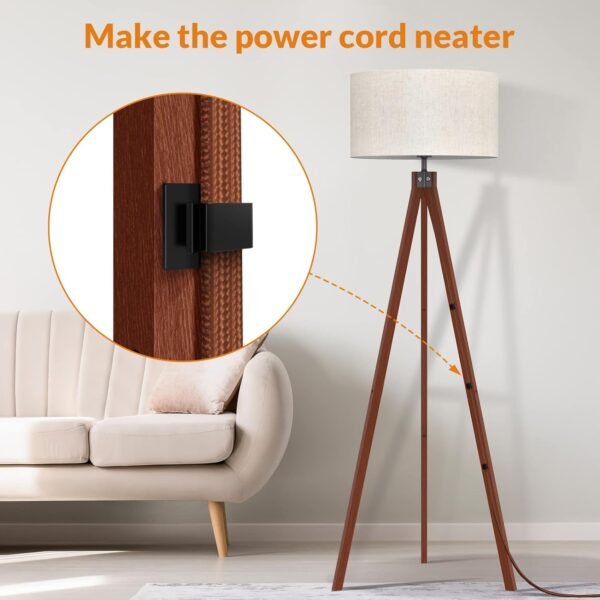 LEPOWER Wood Tripod Floor Lamp, Mid Century Standing Lamp, Modern Design Studying Light for Living Room, Bedroom, Study Room and Office, Flaxen Lamp Shade with E26 Base Brown - Image 3