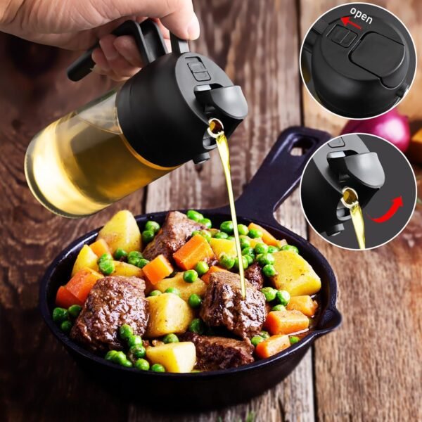 2 in 1 Glass Oil Sprayer & Dispenser, 16oz/470ml Olive Cooking, Air Fryer, and Salad, for Kitchen Gadgets and Air Fryer Accessories, w/Stickers - Image 4