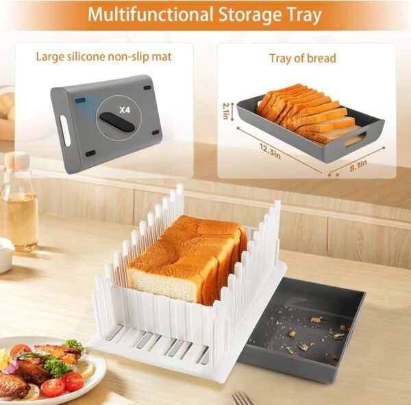 Bread Slicer Guide for Homemade Bread with 304 Stainless Steel Sheet and Storage Tray、3-Slice Thickness，Adjustable Width Making Tools for Cake、Bagels、toast. - Image 8