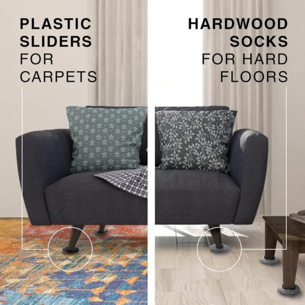 Furniture Sliders X-PROTECTOR - 4+4 Pack 5” - Multi-Surface Furniture Sliders for Carpet & Hard Floors - 4 Furniture Movers for Carpeted Floors and 4 Hardwood Socks - Move Your Furniture Easily! - Image 5