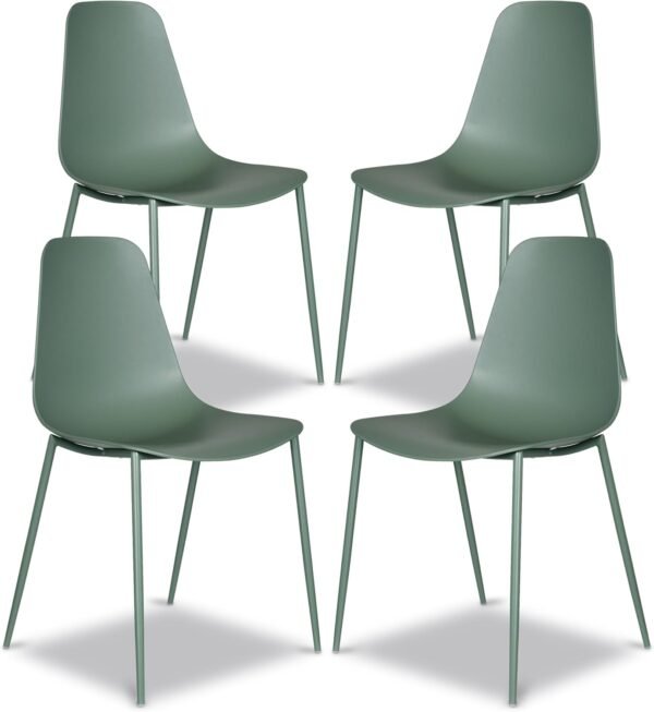 POLY & BARK Isla Modern Kitchen Chairs Set of 4 - Plastic Dining Chair with Metal Legs - Quick Assembly Simple Cafe Chairs Plastic for Indoor or Outdoor - Pistachio Green