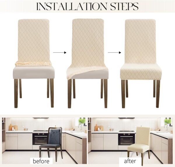 MOSAYT 100% Waterproof Dining Room Chair Covers Set of 4, Super Fit Stretch Jacquard Parson Chairs Slipcovers Removable Washable Chair Seat Protectors for Home, Kitchen, Banquet (Beige) - Image 5