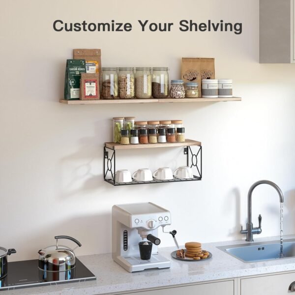 Amada Bathroom Shelves Over Toilet with Storage Basket, Floating Shelves Wall Shelves for Home Organization & Wall Decor, Bathroom/Kitchen/Living Room Shelves–Natural Wood - Image 4